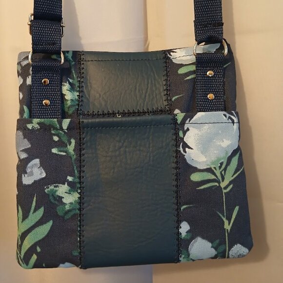 New Travel Sling Shoulder bag Blue Sage Floral Leaves Canvas Dual Zip Purse Chic - Picture 8 of 10
